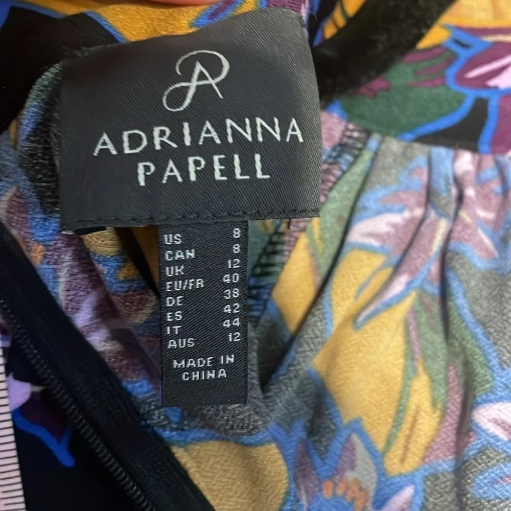Adrianna Papell women dress 8 medium maxi midi long black floral pattern stretch